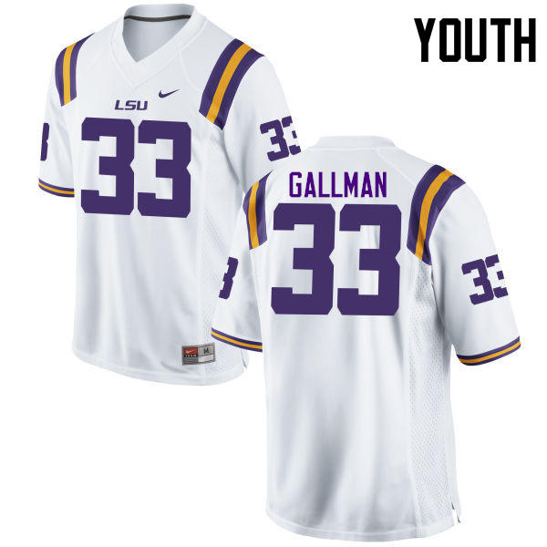 Youth LSU Tigers #33 Trey Gallman College Football Jerseys Game-White - Click Image to Close
